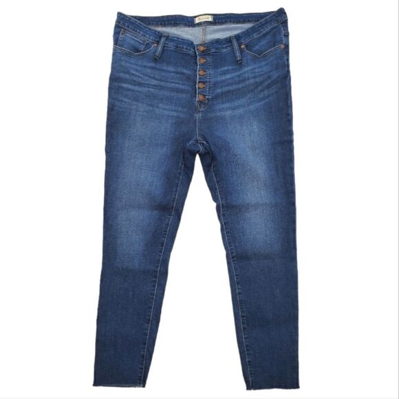 Madewell Mid-rise Skinny Jeans Women's Size 36 Blue Exposed Button Fly Raw Hem - Picture 1 of 17